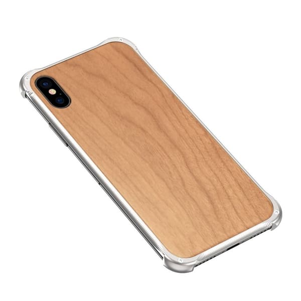 Fodral för iPhone X i naturligt trä - Silver / Körsbärsträd multifärg