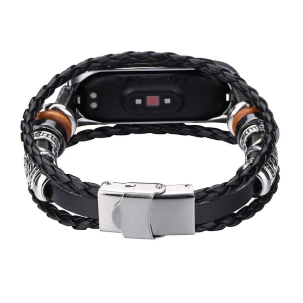 Xiaomi Mi Smart Band 6 / 5 retro style watch strap - Black / Sil Silvergrå