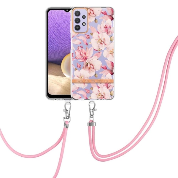 Ohut ja kestävä pehmeä kansi, jossa on kaulanauha Samsung Galaxy M32 5G / A32 5G - Vaaleanpunainen Gardenia Pink