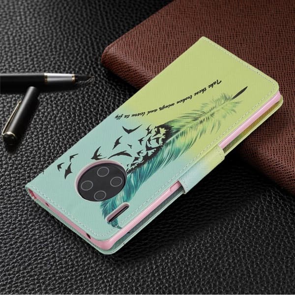 Wonderland Huawei Mate 30 Pro flip etui - Fjer mønster Multicolor