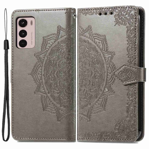 Mandala läder Motorola Moto G42 fodral - Silver/Grå Silvergrå