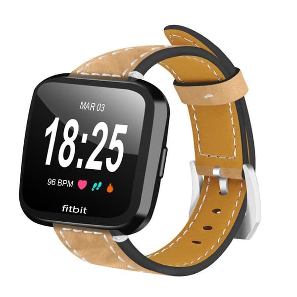 Fitbit Versa klockarmband i geniun läder matt giftfri klassiskt metallspänne - Orange Orange