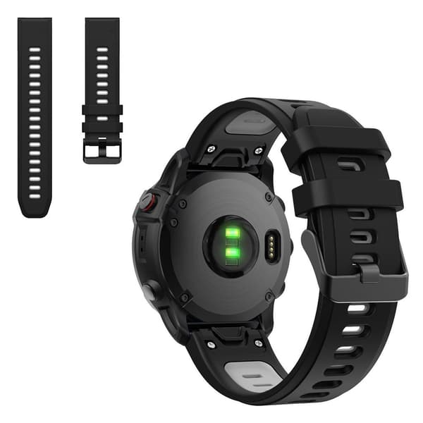 Kaksivärinen silikoninen kellonauha Garmin-kelloon - Musta / Harmaa Black