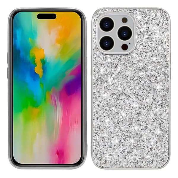 Glitter iPhone 16 Pro deksel - Sølv Silver grey