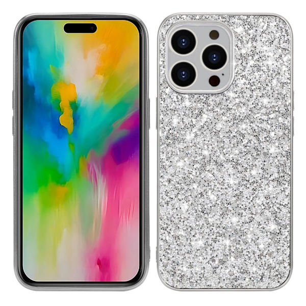Glitter iPhone 16 Pro skal - Silver Silvergrå