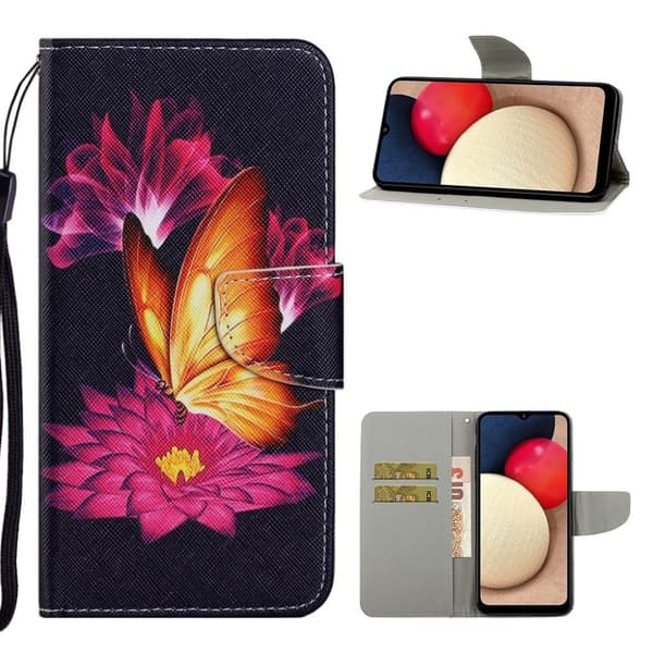 Wonderland Samsung Galaxy A02s Flip etui - Stor sommerfugl Orange