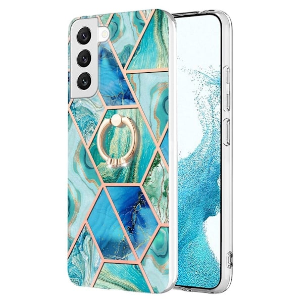 Marble Patterned Suojakuori With Ring Holder For Samsung Galaxy S22 - Vihreä Green