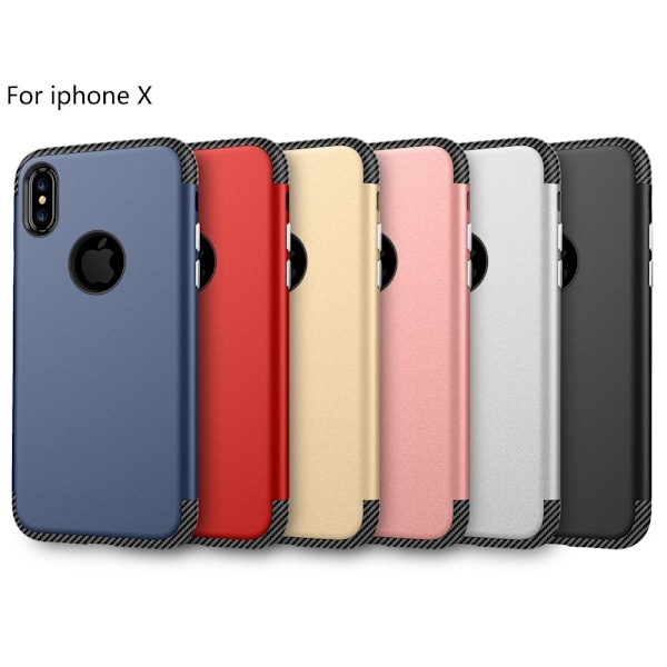 iPhone X 2-In-1 Karbonfiber Tekstur TPU Etui - Sølv Silver grey