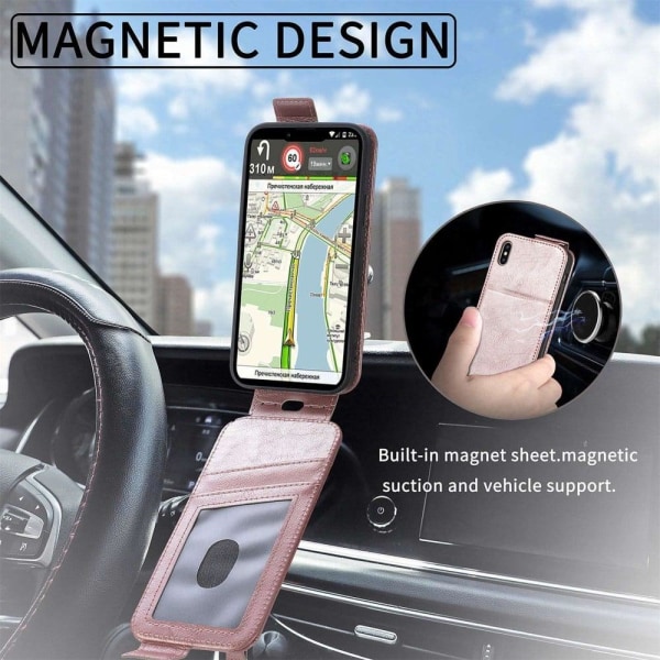 Lodret iPhone Xs / iPhone X flip etui med lynlås - Pink Pink