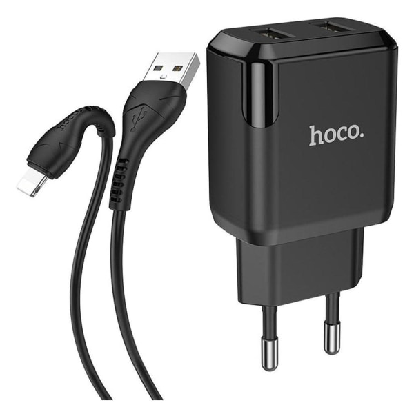 HOCO N7 Speedy dual port charger set(Lightning)(EU) - black Svart
