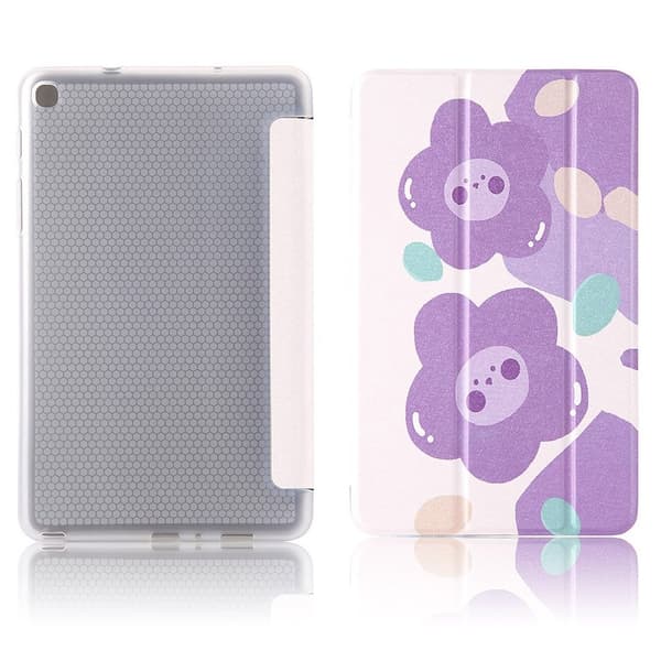 Samsung Galaxy Tab A 8.0 + S Pen (2019)  tri-fold læder etui - lilla blomst Pink