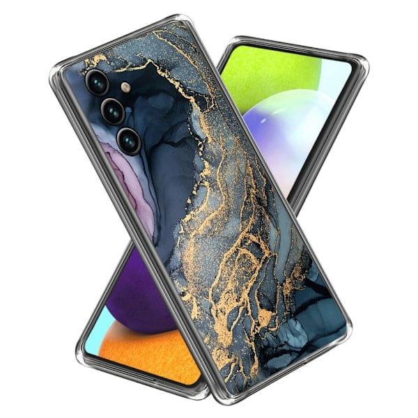 Marmormotiv Samsung Galaxy A54 skal - Blå På Gyllene Stänk Marmor Blå