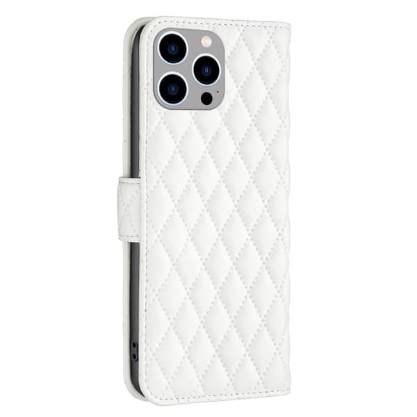 Rombemønster, matt flip-deksel for iPhone 15 Pro - Hvit White