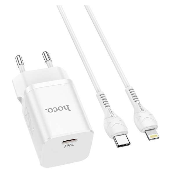 N19 Rigorous PD25W-opladersæt (Type-C til Lightning) (EU) - Hvid White