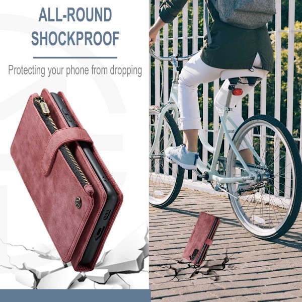 CaseMe Samsung Galaxy S21 FE etui med lynlås og pung - Rød Red