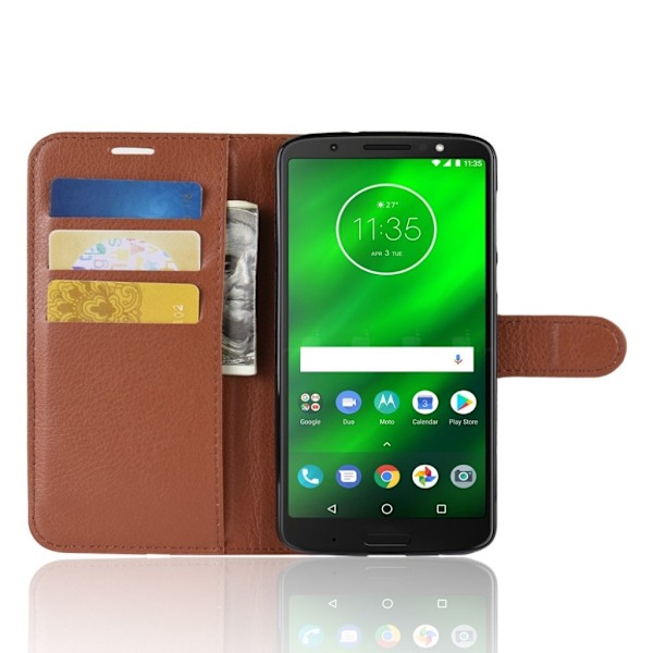 Motorola Moto G6 Plus mobilfodral PU läder plånbok stående position - Brun Brun