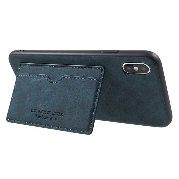 iPhone Xs Max etui i læder med kickstand - Blå Blue