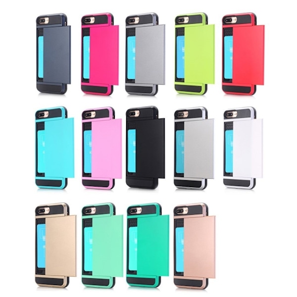 Glidende kortholder Plastik og fleksibelt hybrid-etui iPhone 8 Plus / 7 Plus 5,5 tommer - Lyserød Pink
