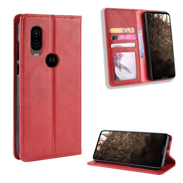 Bofink Vintage läder Motorola One Vision fodral - Röd Röd