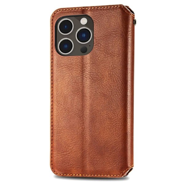 Läder iPhone 14 Pro fodral med romb-design - Brun Brun