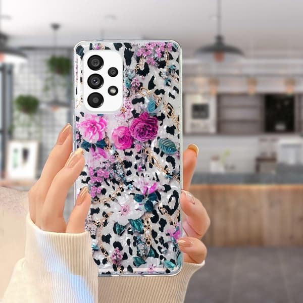 Marble Samsung Galaxy A32 Etui - Leopard og Blomst Purple