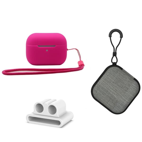 AirPods Pro 2 silikonfodral med förvaringslåda och hållare - Ros Rosa