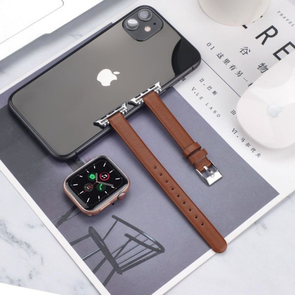 Apple Watch (41mm) Simple äkta Läder Klockarmband - Brun / Storl Brun