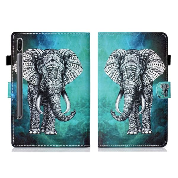Samsung Galaxy Tab S7 tryckning läder flip fodral - elefant Silvergrå