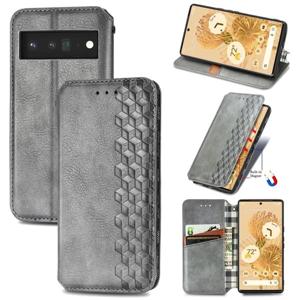 Læretui med A Stilfull Rhombus Imprint til Google Pixel 6 Pro - Grønn Green