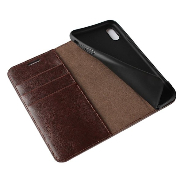 Crazy Horse iPhone XS flip cover i ægte læder - Kaffe Brown