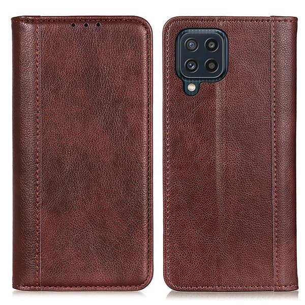 Ekte lærdeksel med magnetisk lukking for Samsung Galaxy M32 - Brun Brown