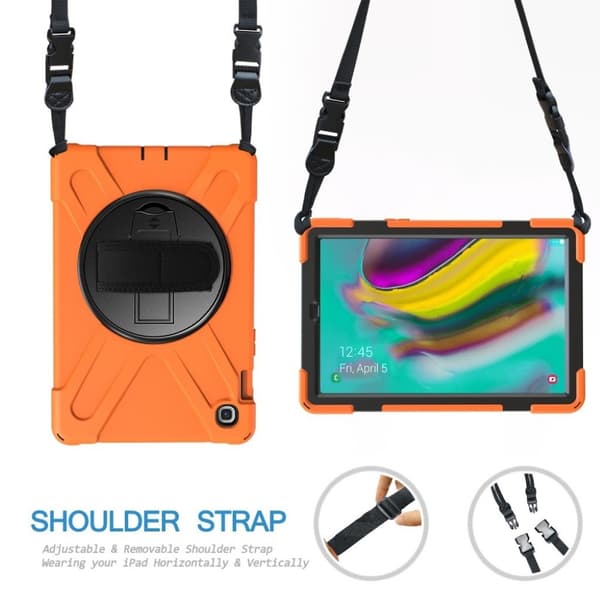 Samsung Galaxy Tab S5e 360 Graders X-Shape Silikon Combo Etui - Orange Orange