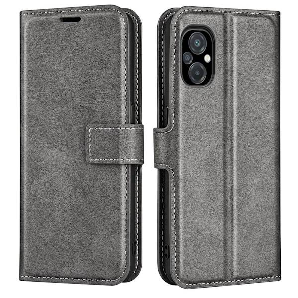 Hållbart konstläder Xiaomi Poco M5 fodral med plånbok - Silver/Grå Silvergrå