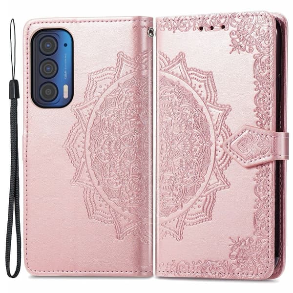 Mandala Motorola Edge (2021) Flip Etui - Rødguld Pink