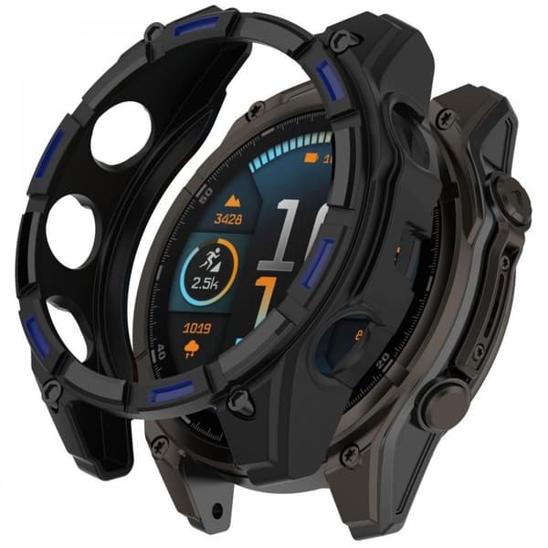 Garmin Fenix 8 47mm Fleksibel urkasse Anti-ridse Hollow Watch Frame Cover - Sort + Blå Black