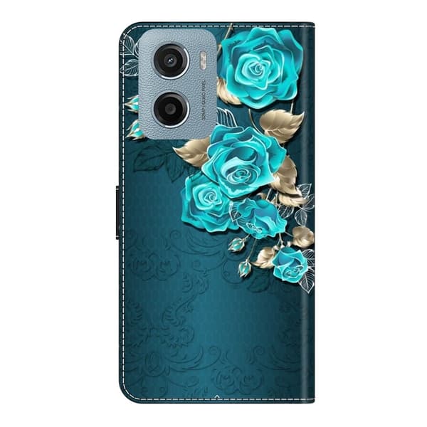 Motorola Moto E15 4G Fodral Magnetic Clasp 3D Pattern Läder Plånbok Telefonskal - Blå Ros Blå