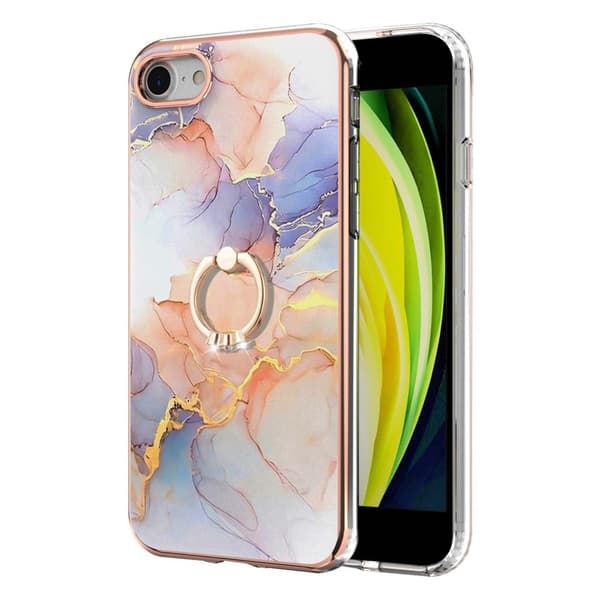 Marble Mønstret Deksel med Ring Holder til iPhone Se (2022) / 2020 / 8 - Milky Way Klinkekule White Multicolor