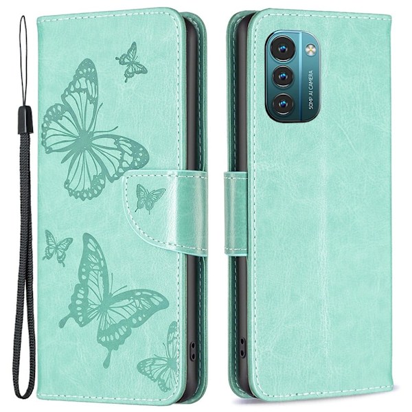 Butterfly läder Nokia G11 / Nokia G21 fodral - Grön Grön