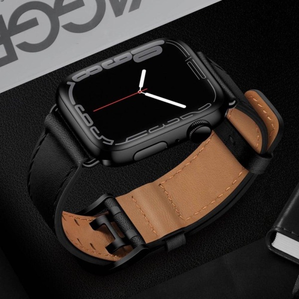 Apple Watch (45mm) genuine leather watch strap - Black Svart