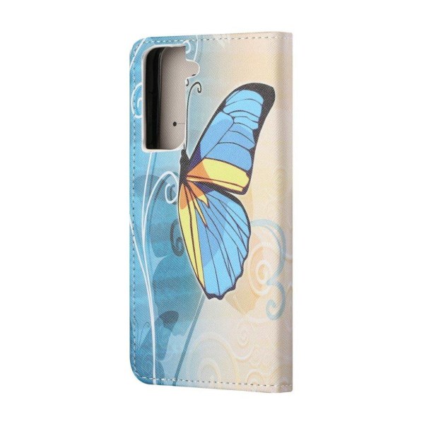 Wonderland Samsung Galaxy S21 Plus 5G flip kuoret - Sininen Perhonen Blue