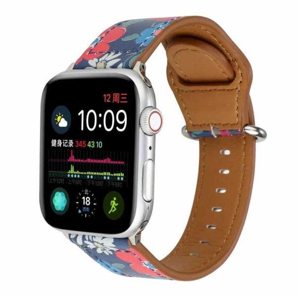 Apple Watch Series 6 / 5 40mm kuvioitu aito nahkainen kellonauha - Punainen Kukka Red