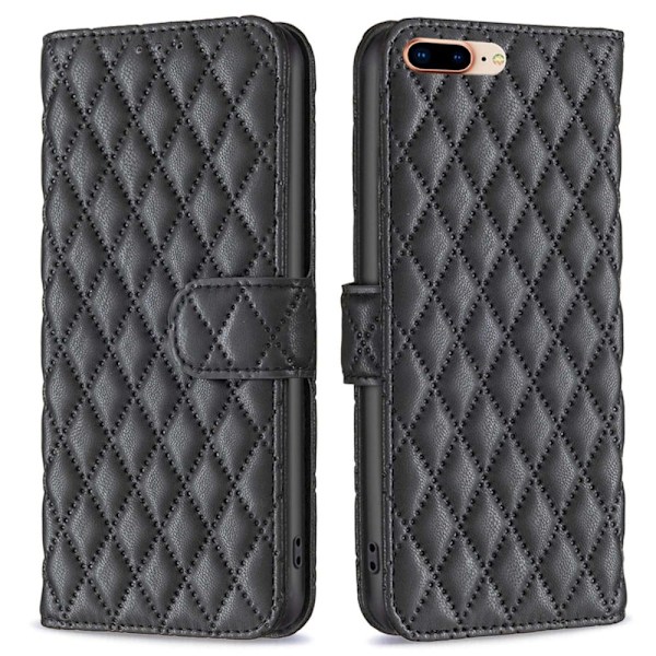 Rombemønster, matt flip-deksel for iPhone 7 Plus - Svart Black