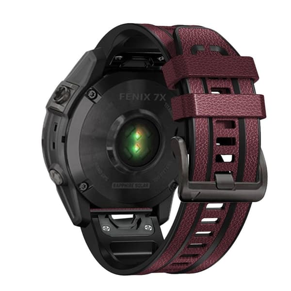 26 mm silikone læder med silikone urrem til Garmin ur - Rødvin Red