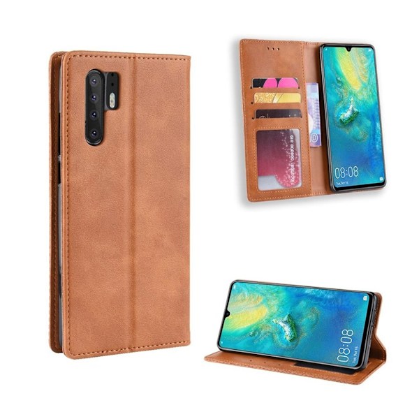 Huawei P30 Pro vintage stil läderfodral - Brun Brun