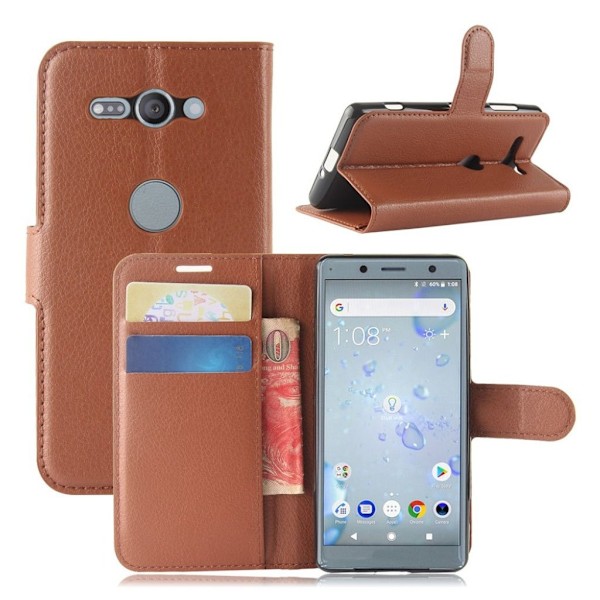 Sony Xperia XZ2 Compact litchi tekstur PU læder flip etui - Brun Brown