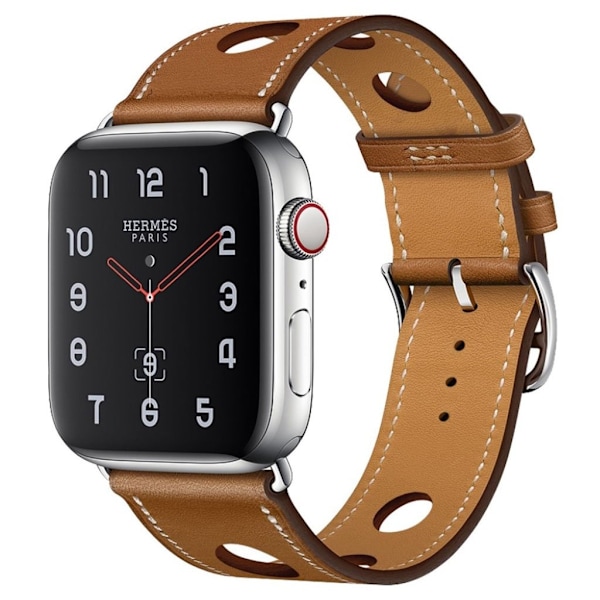 Apple Watch Series 4 44 mm klockarmband i äkta läder med tre hål - Brun Brun