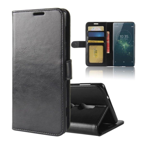 Crazy Horse Sony Xperia XZ2 Magnetisk PU læder flip etui - Sort Black