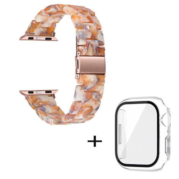 Klockarmband med 3 pärlor i resin och genomskinligt fodral för Apple Watch Series 3/2/1 42mm - Gul Mix Gul