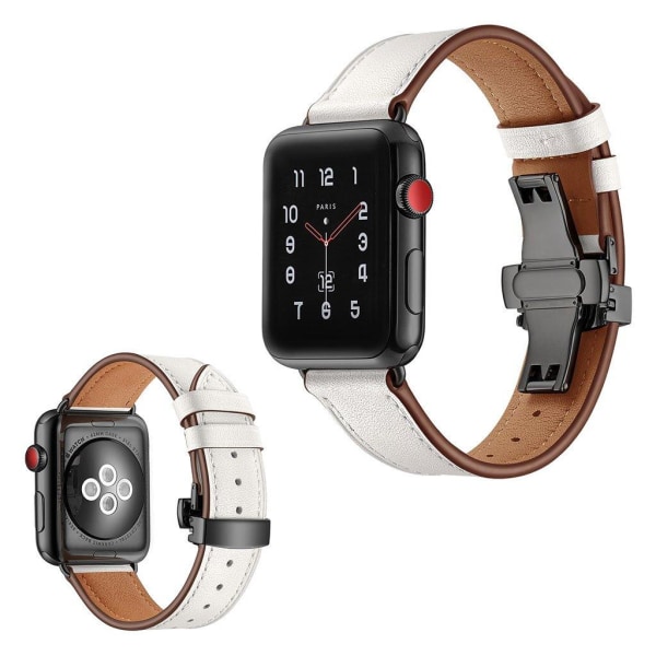 Apple Watch Series 5 44 mm hållbart klockarmband i äkta läder - Svart Spänne / Vit Vit