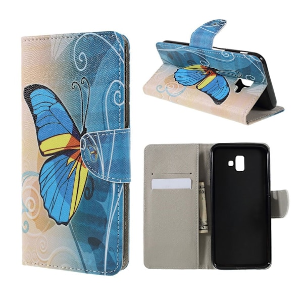 Samsung Galaxy J6 Plus (2018) kryds tekstur læder flip etui - Blå Sommerfugl Blue